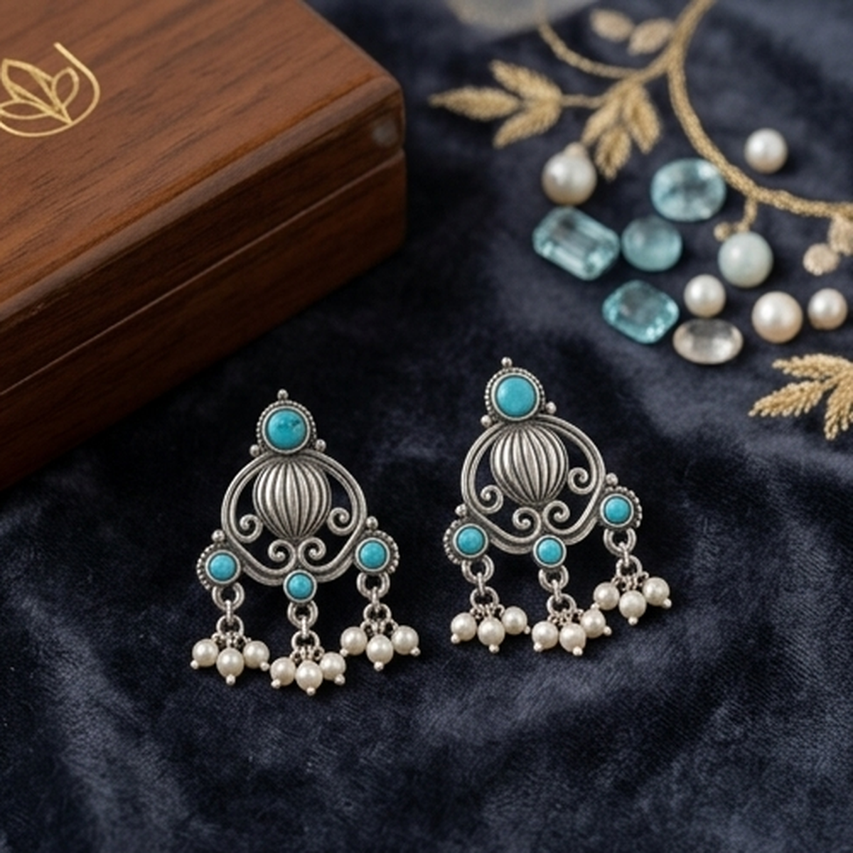 DIVYORO TURQUOISE JHUMKA  EARRING
