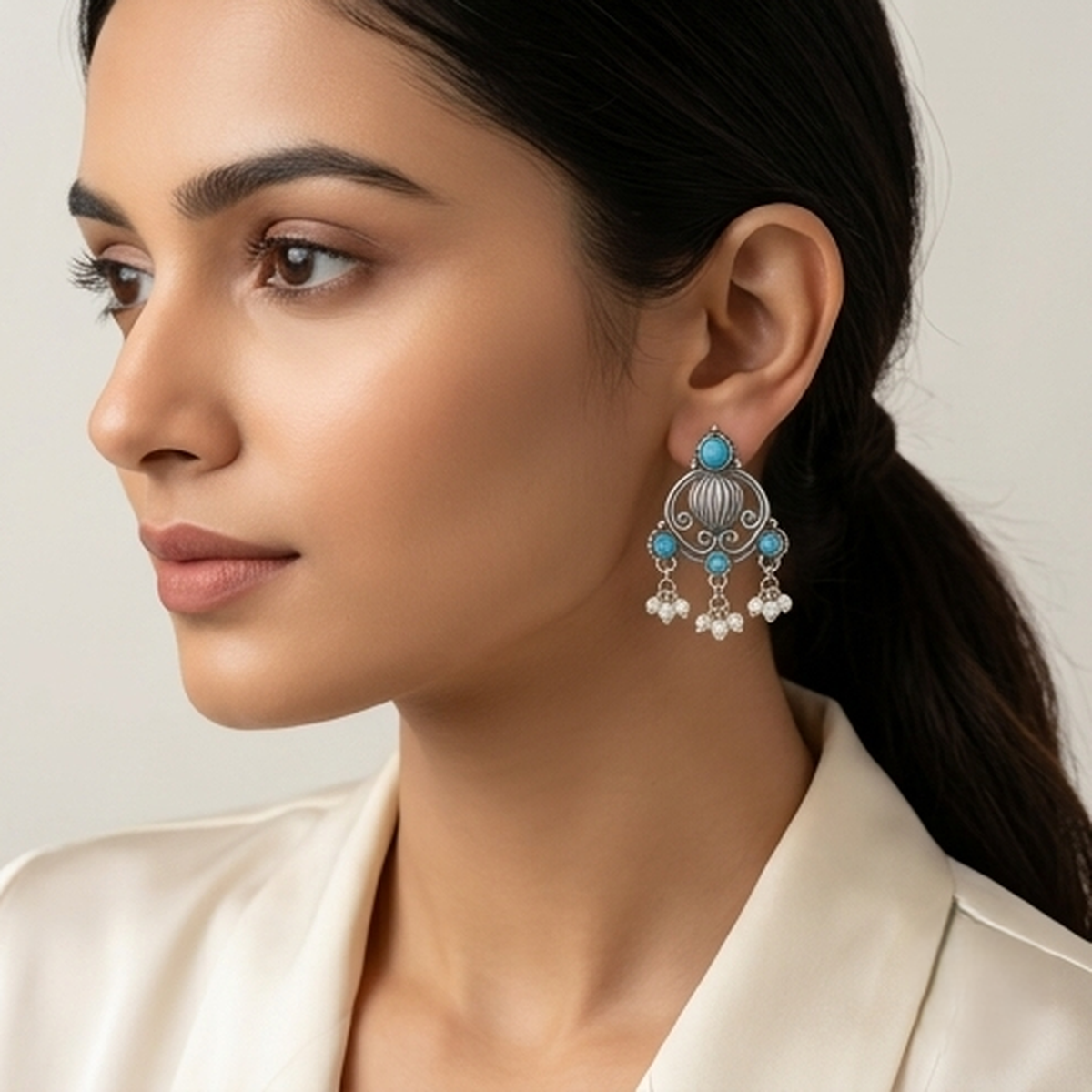 DIVYORO TURQUOISE JHUMKA  EARRING