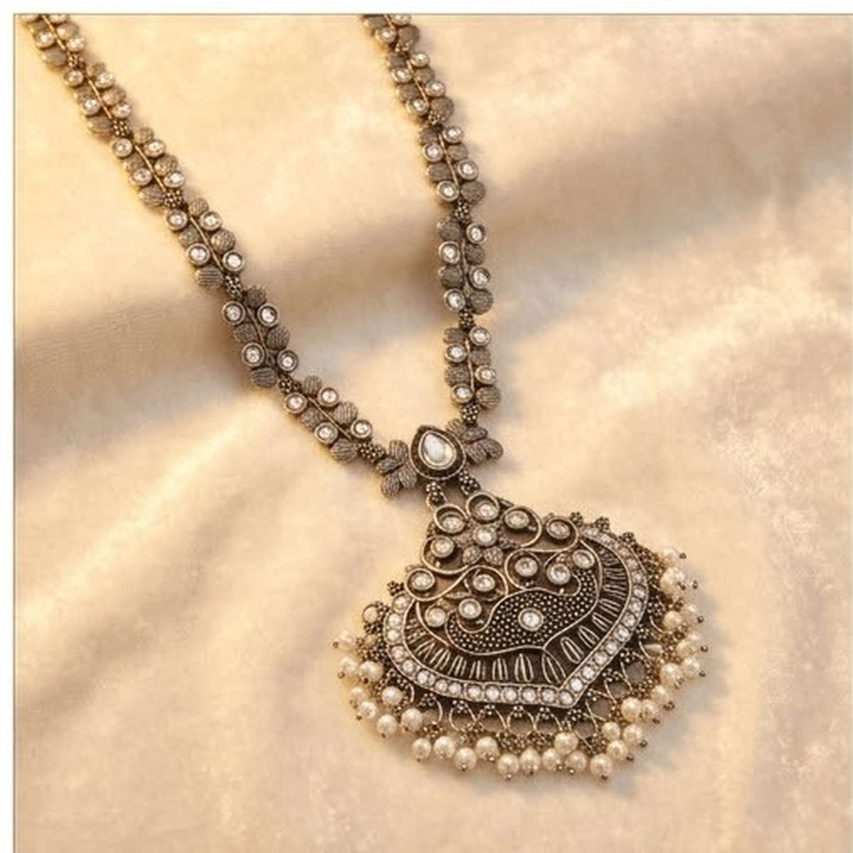 DIVYORO ORNATE FILIGREE PENDANT NECKLACE WITH PEARL ACCENTS