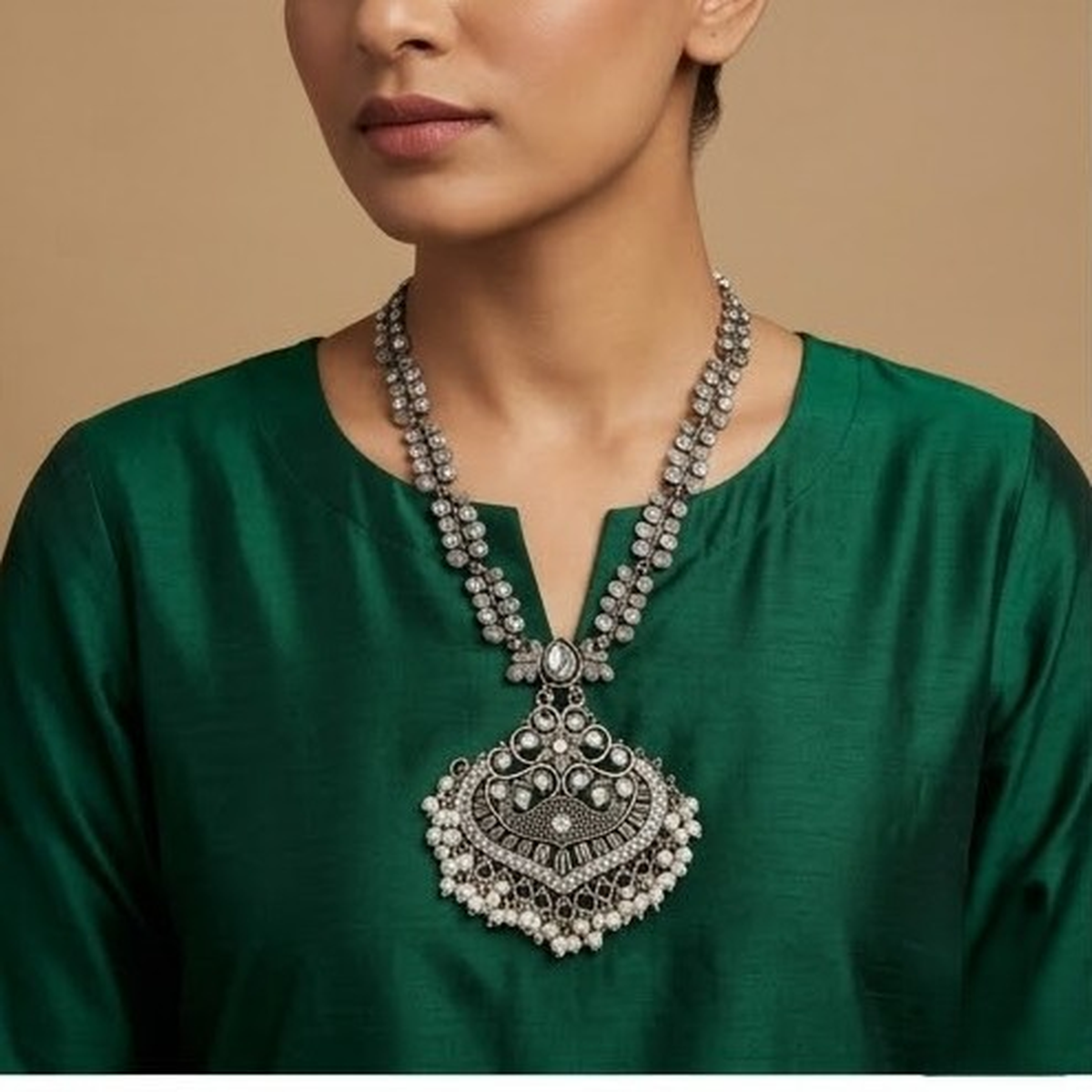 DIVYORO ORNATE FILIGREE PENDANT NECKLACE WITH PEARL ACCENTS