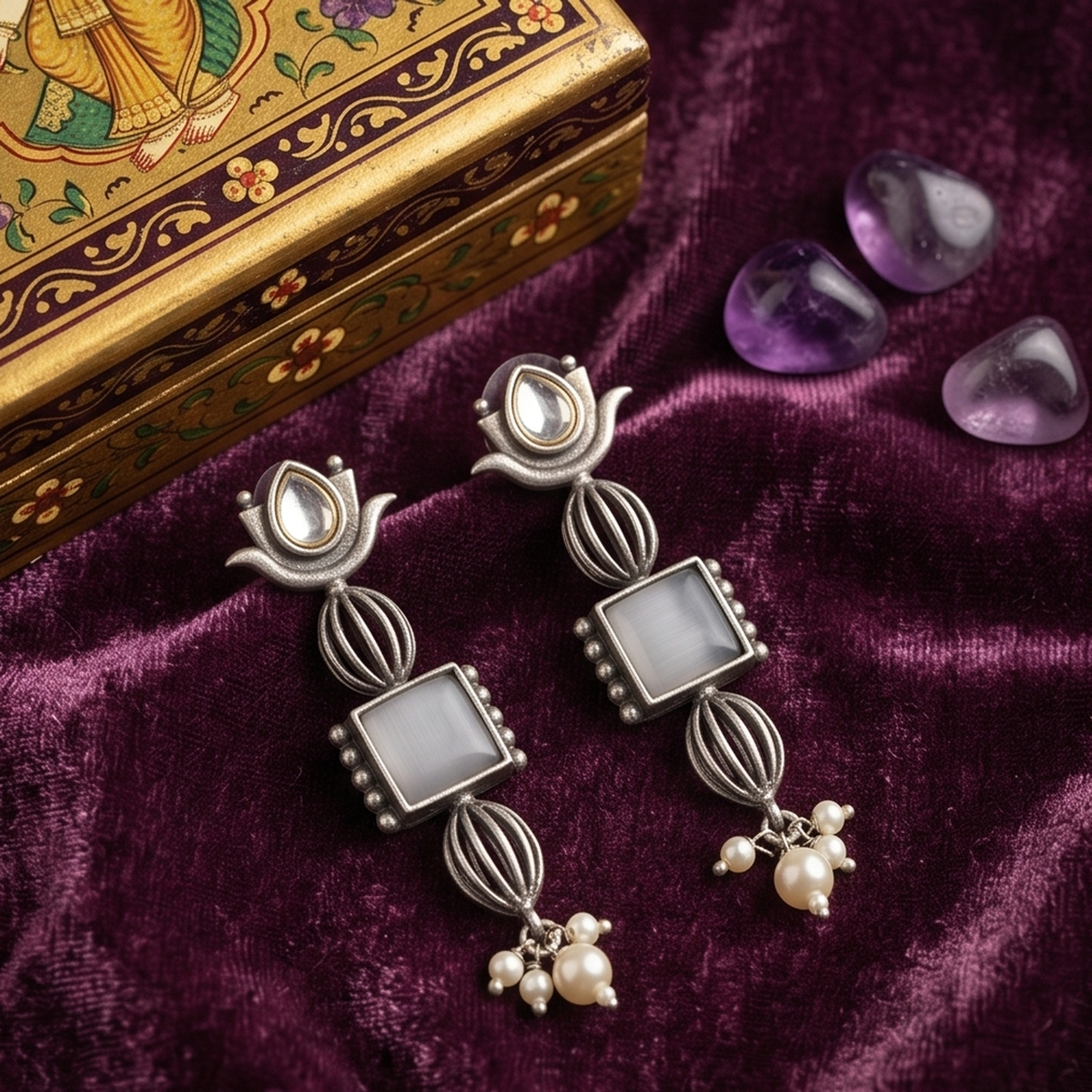 DIVYORO GEOMETRIC GREY STONE DROP