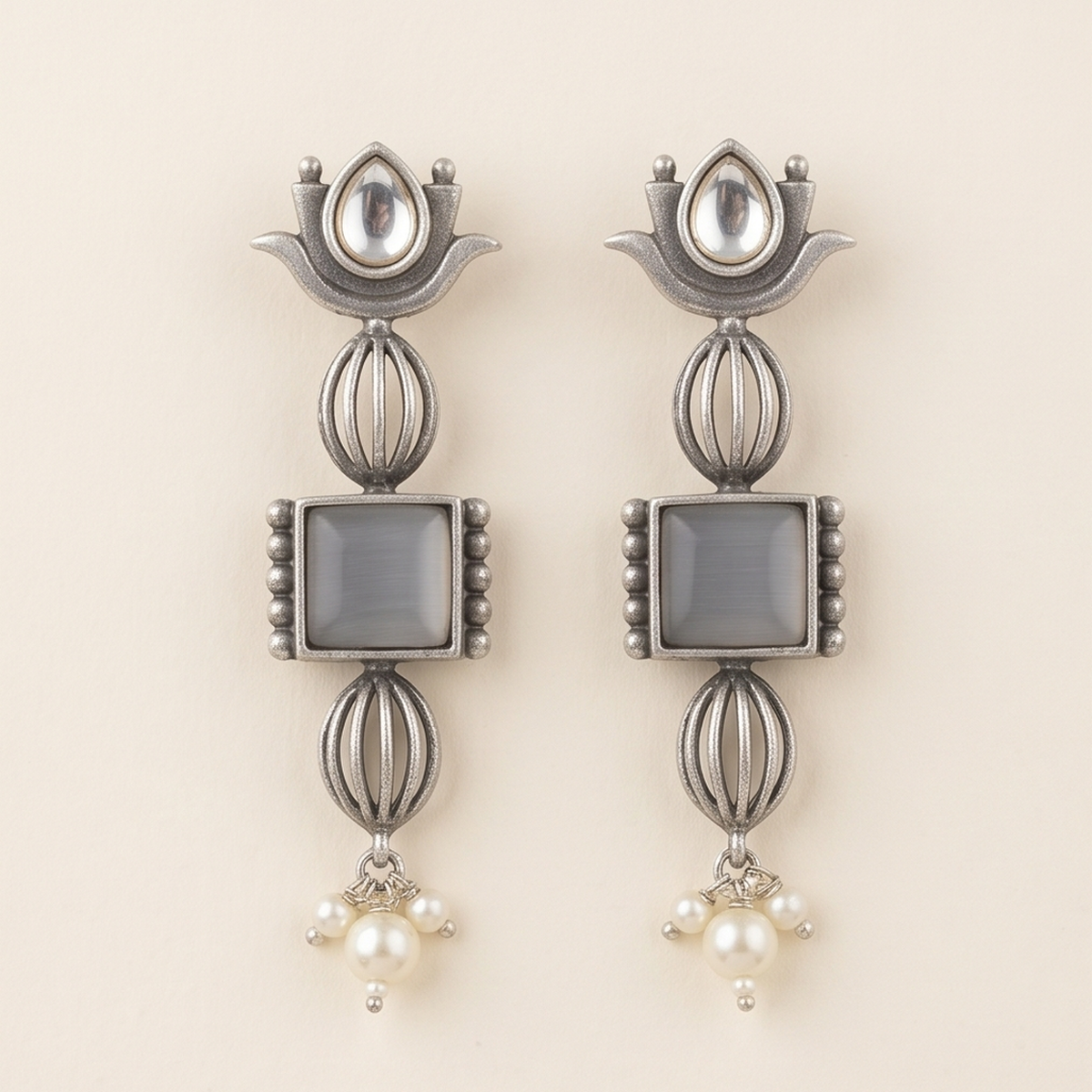 DIVYORO GEOMETRIC GREY STONE DROP