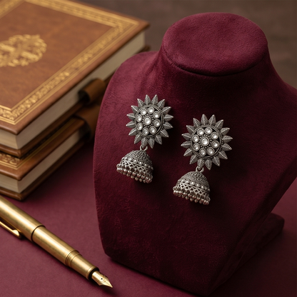 DIVYORO SILVER SUNBURST KUNDAN JHUMKA
