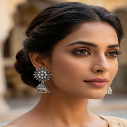 DIVYORO SILVER SUNBURST KUNDAN JHUMKA