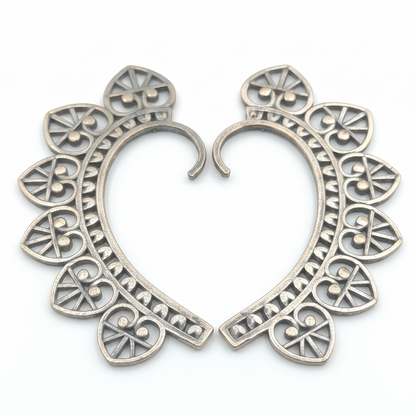 DIVYORO ANTIQUE OXIDIZED SILVER-TONED FLORAL HEART EAR CUFFS