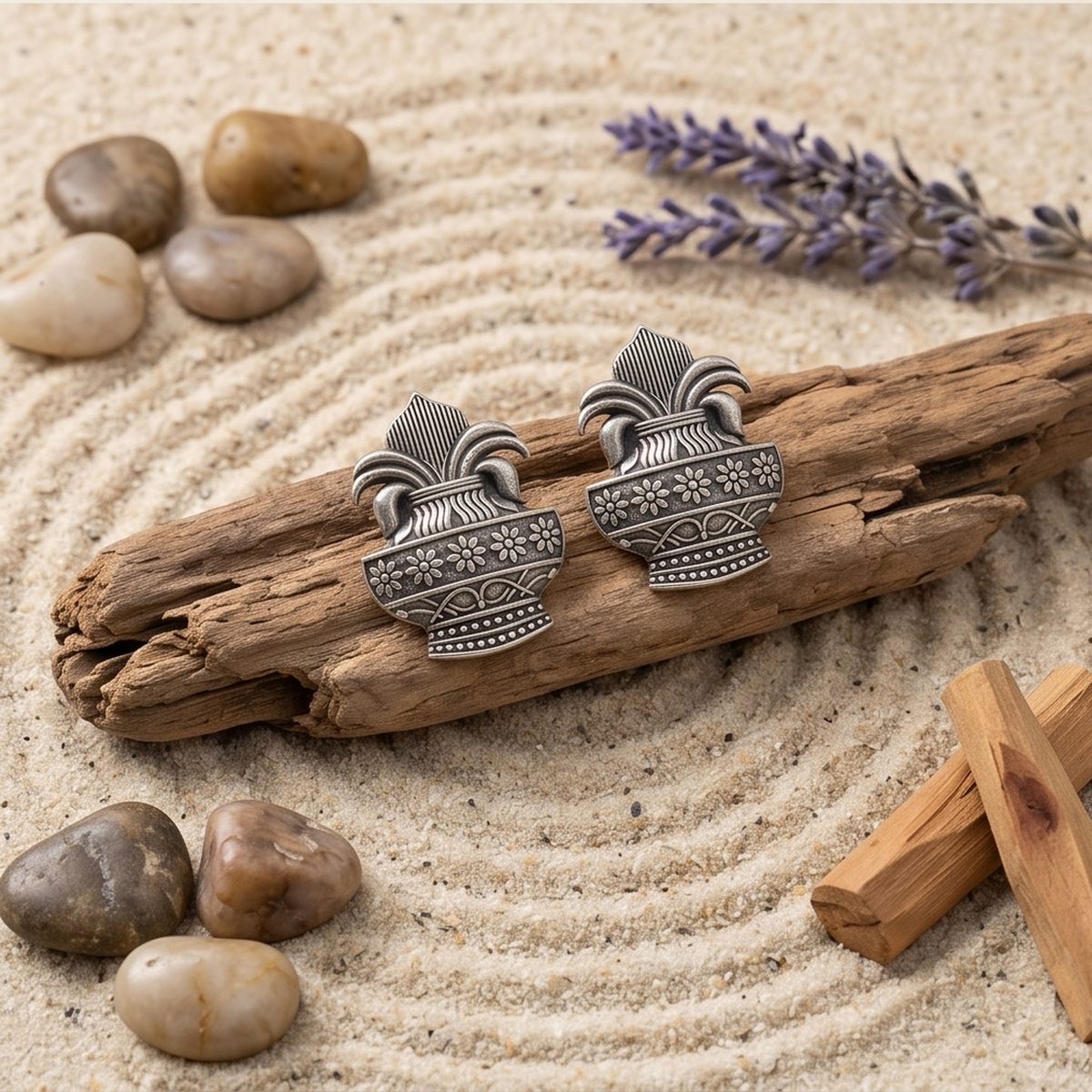 DIVYORO KALASH MOTIF SILVER STUDS