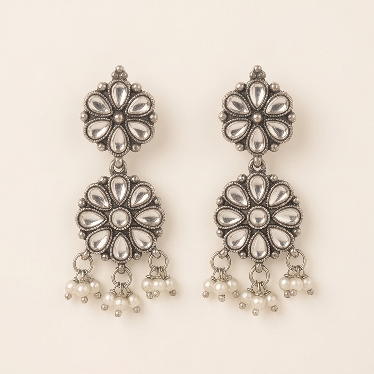 DIVYORO SILVER KUNDAN FLORAL DROP
