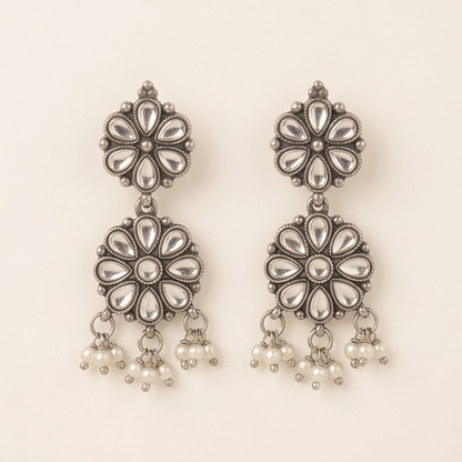 DIVYORO SILVER KUNDAN FLORAL DROP
