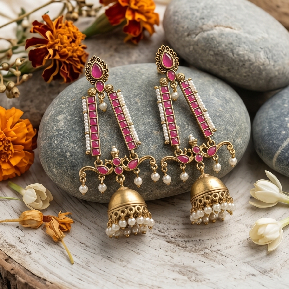DIVYORO RUBY GOLD JHUMKA DANGLER
