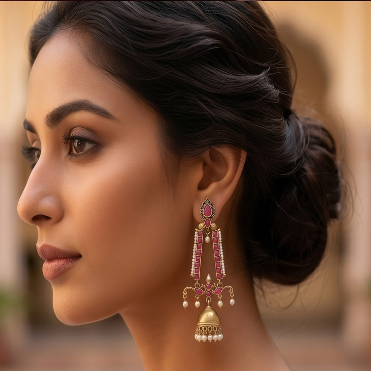 DIVYORO RUBY GOLD JHUMKA DANGLER