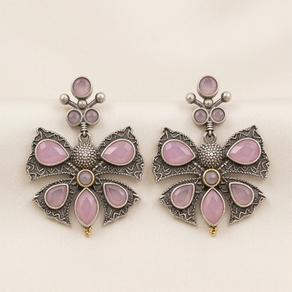 DIVYORO PINK STONE BUTTERFLY STUDS