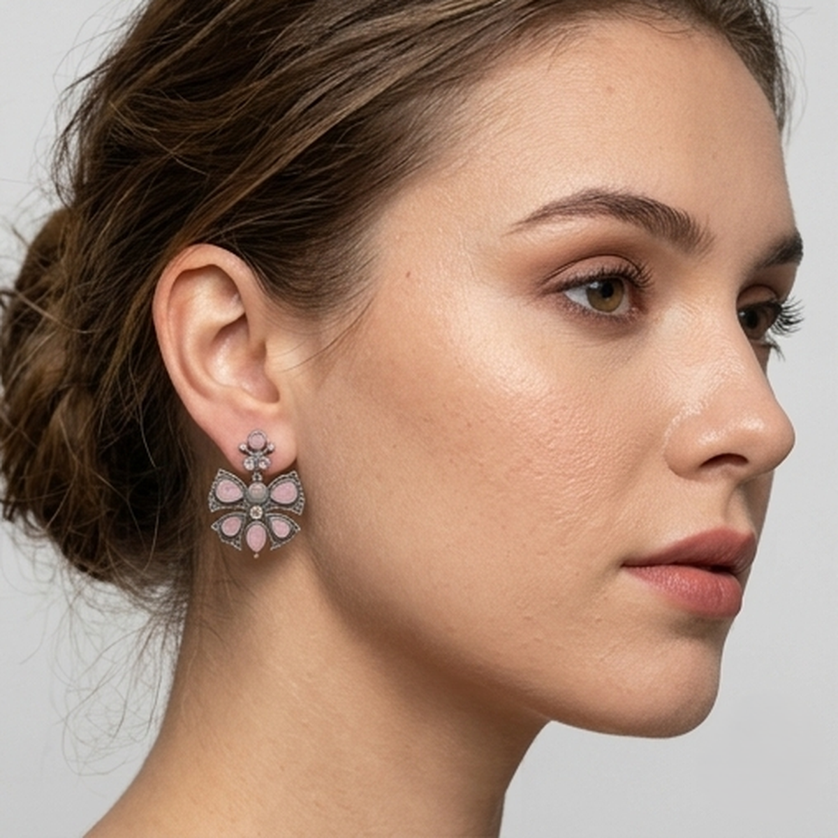 DIVYORO PINK STONE BUTTERFLY STUDS
