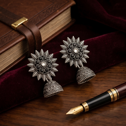 DIVYORO BLACK STONE SUNBURST JHUMKA