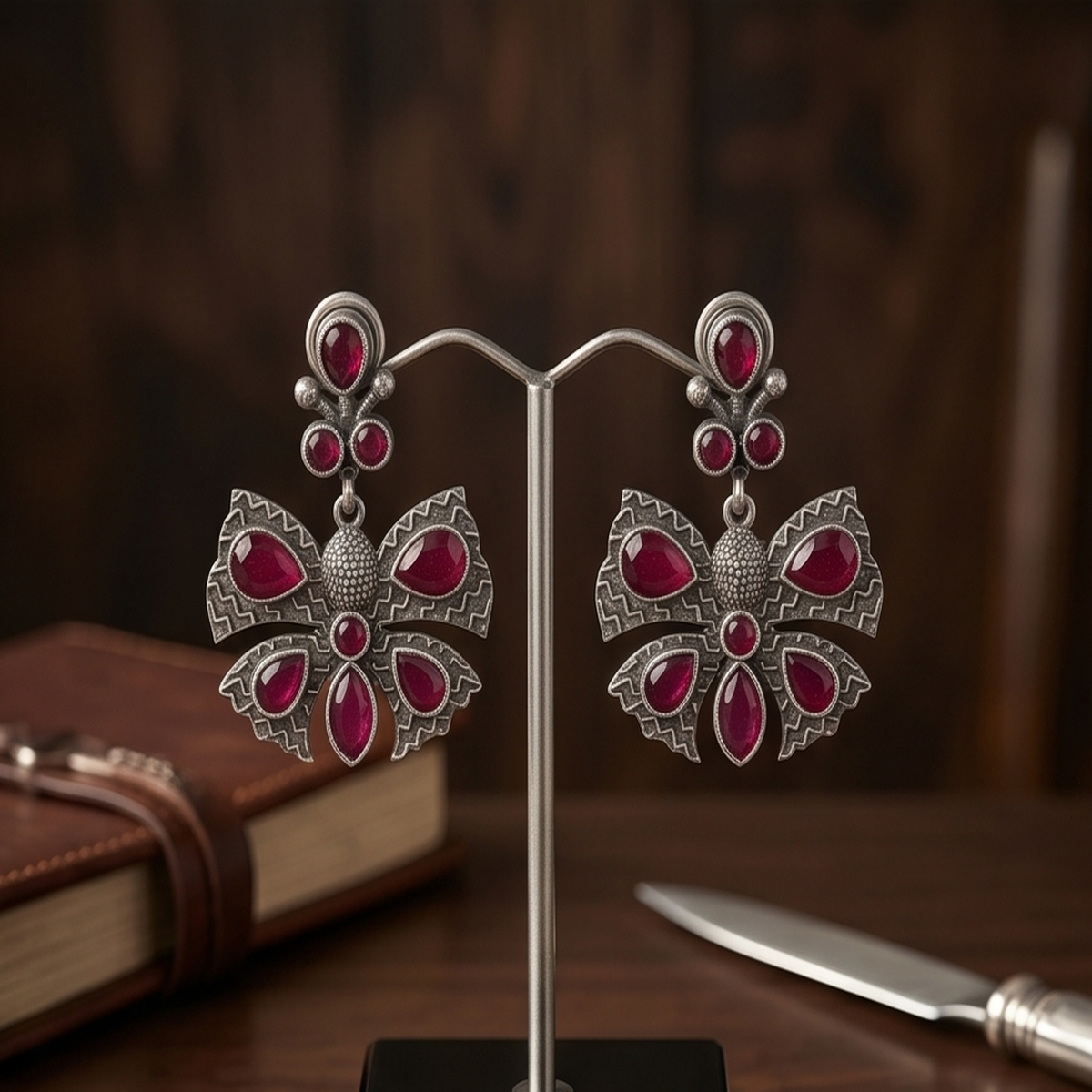 DIVYORO RUBY BUTTERFLY EARRINGS