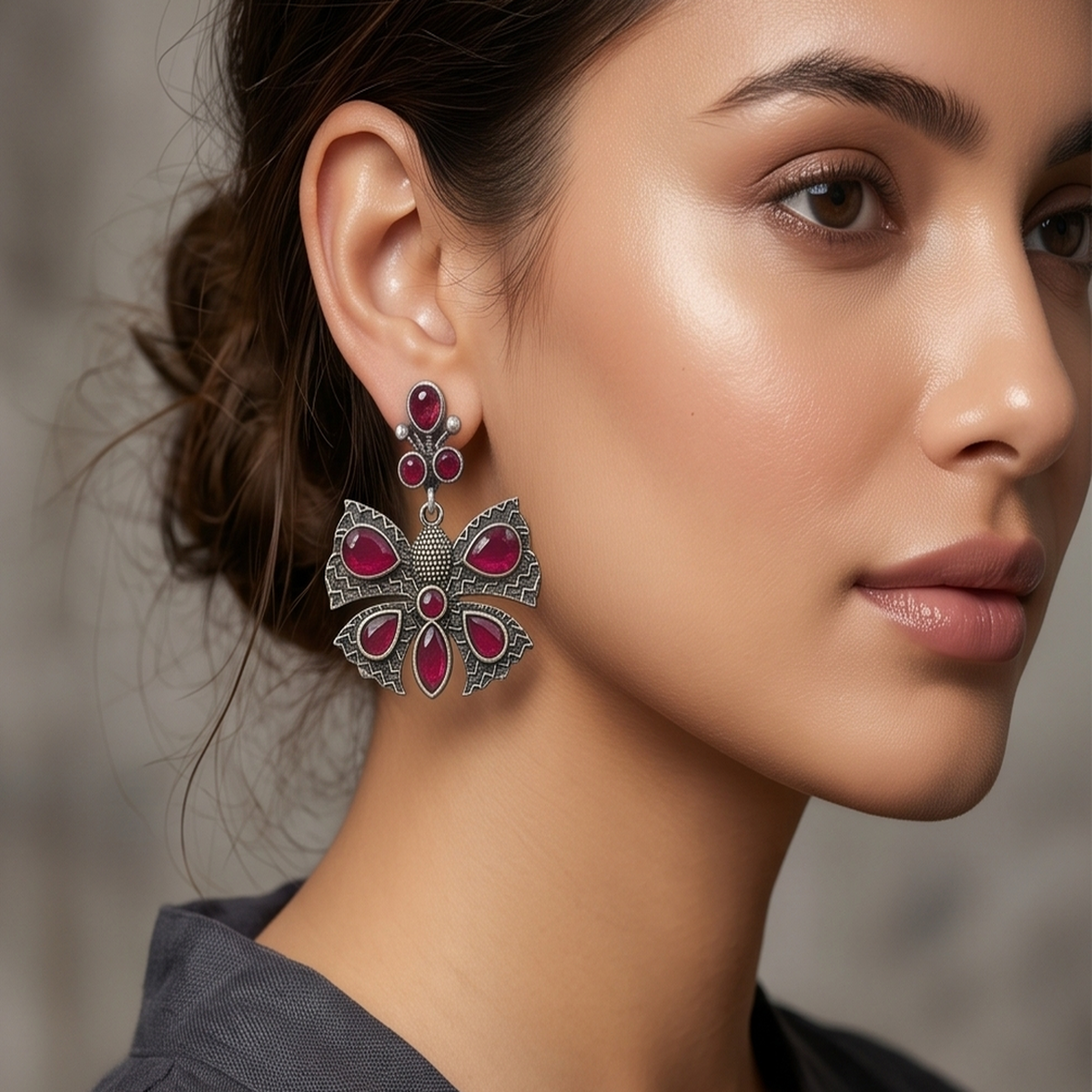 DIVYORO RUBY BUTTERFLY EARRINGS