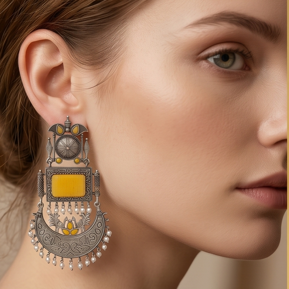 DIVYORO YELLOW CHANDBALI EARRINGS