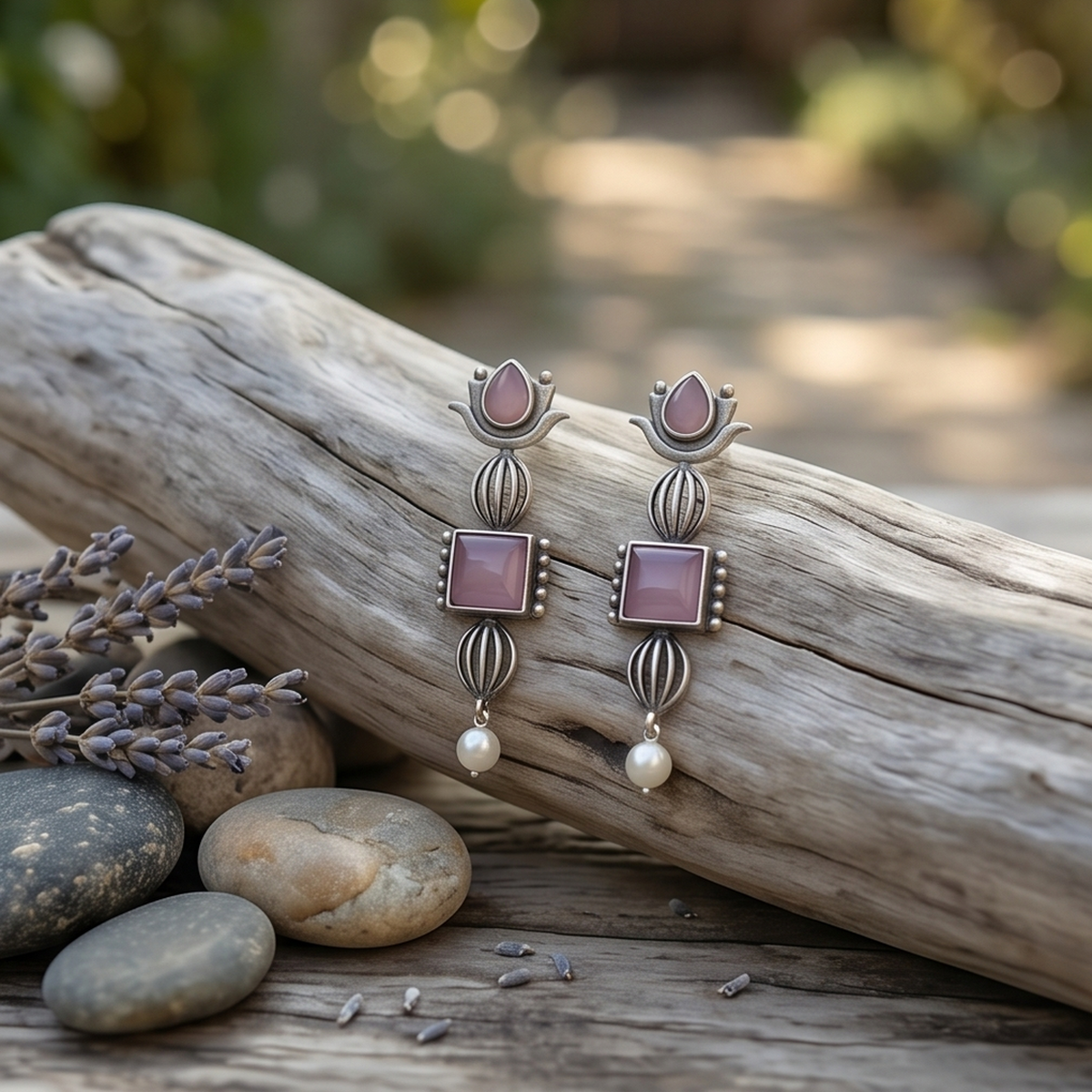 DIVYORO MAUVE STONE DROPS