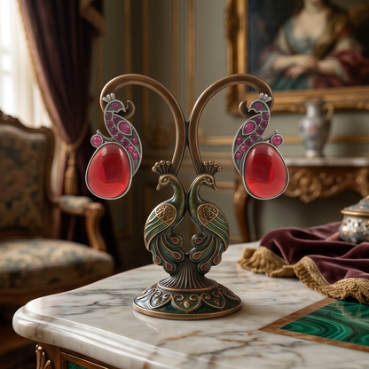 DIVYORO RED PEACOCK EARRINGS