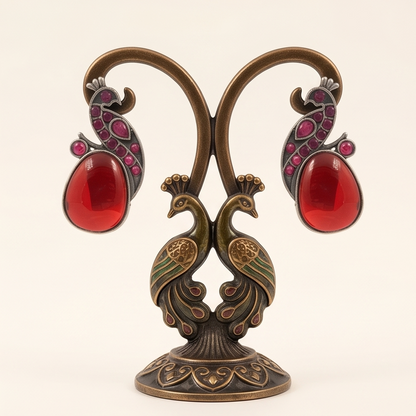 DIVYORO RED PEACOCK EARRINGS