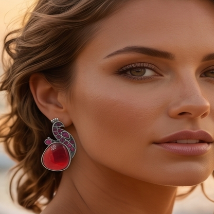 DIVYORO RED PEACOCK EARRINGS