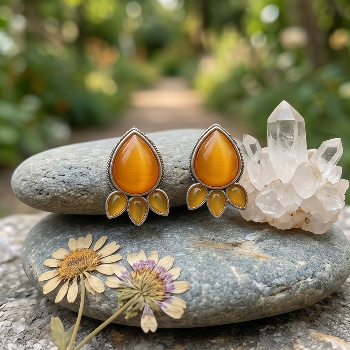 DIVYORO AMBER TEARDROP STUDS