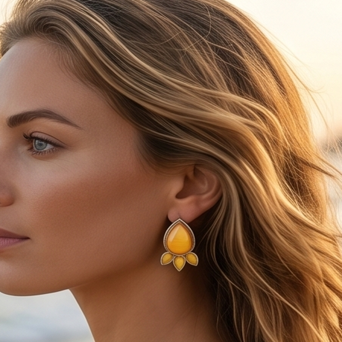 DIVYORO AMBER TEARDROP STUDS