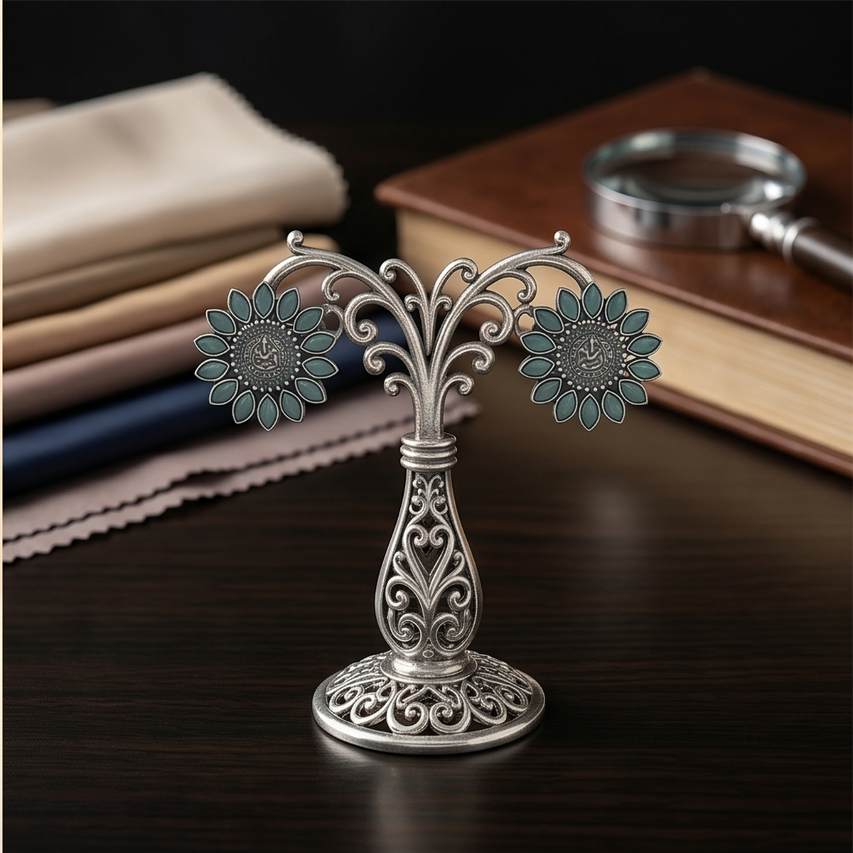 DIVYORO TEAL FLORAL STUDS