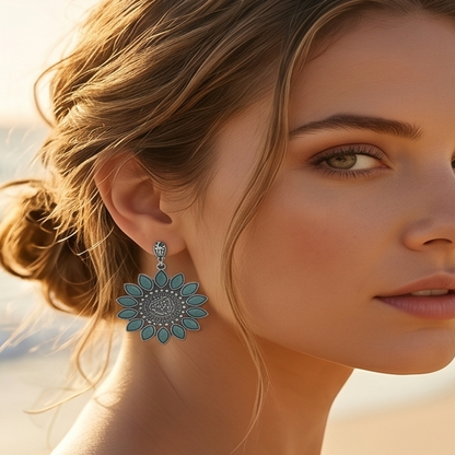 DIVYORO TEAL FLORAL STUDS