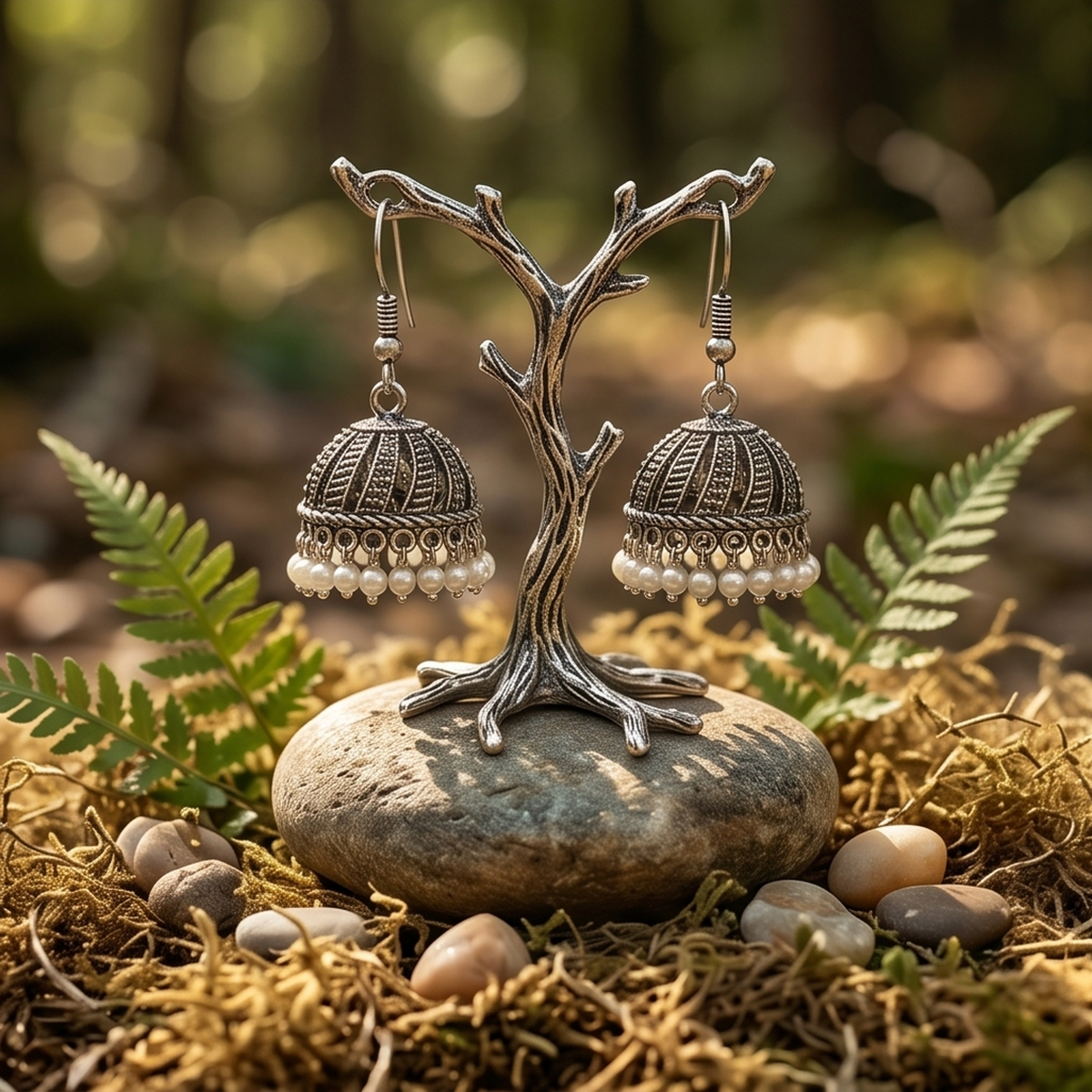 DIVYORO PEARL SILVER JHUMKA