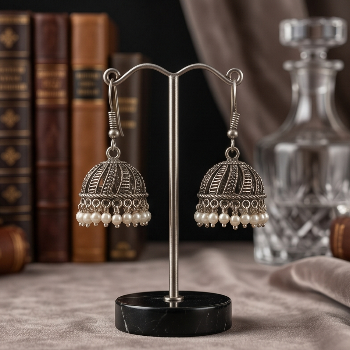 DIVYORO PEARL SILVER JHUMKA