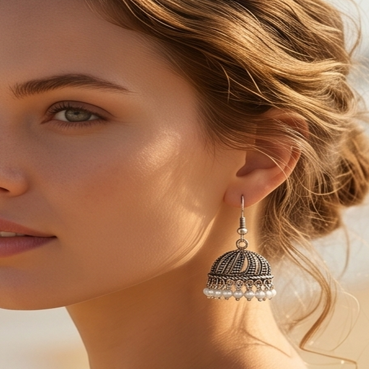 DIVYORO PEARL SILVER JHUMKA
