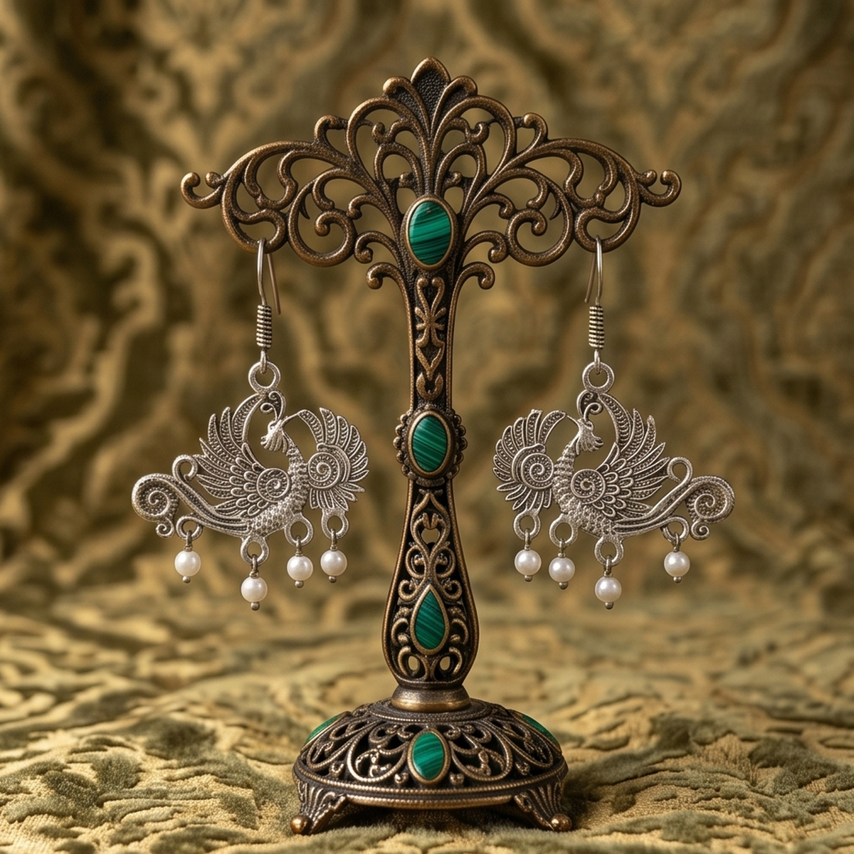 DIVYORO SILVER PEACOCK DROPS