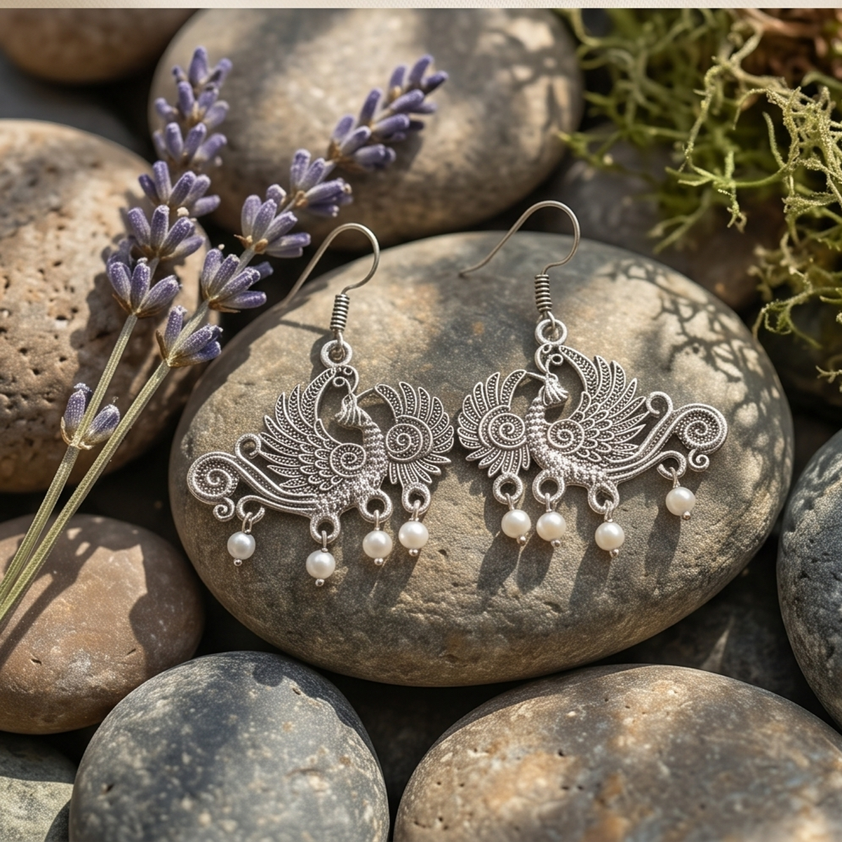 DIVYORO SILVER PEACOCK DROPS