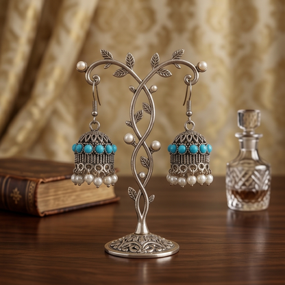 DIVYORO TURQUOISE PEARL JHUMKA