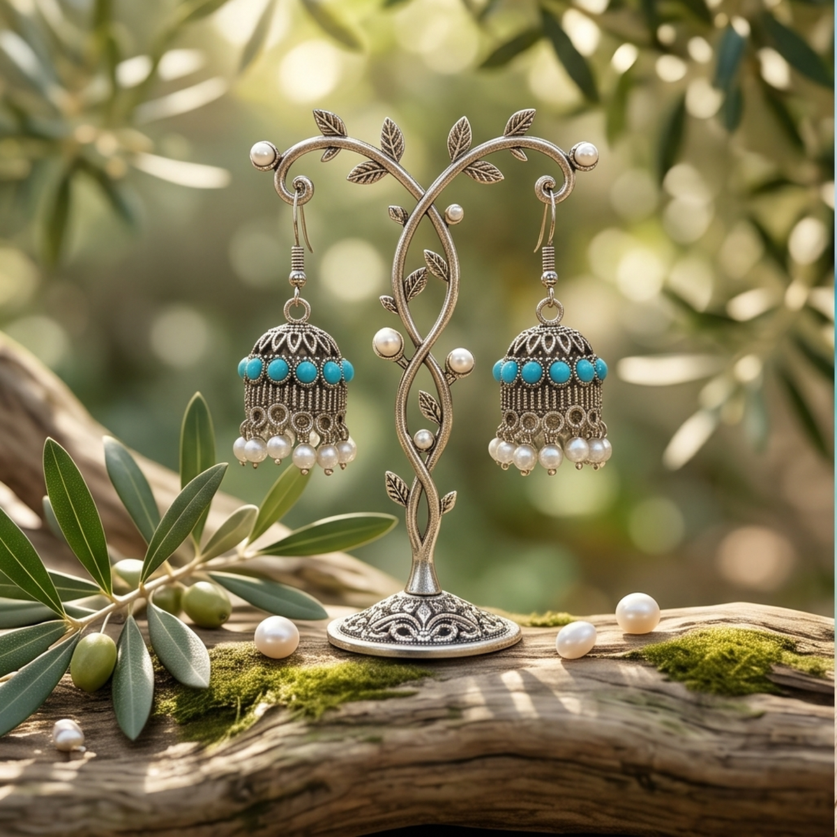 DIVYORO TURQUOISE PEARL JHUMKA