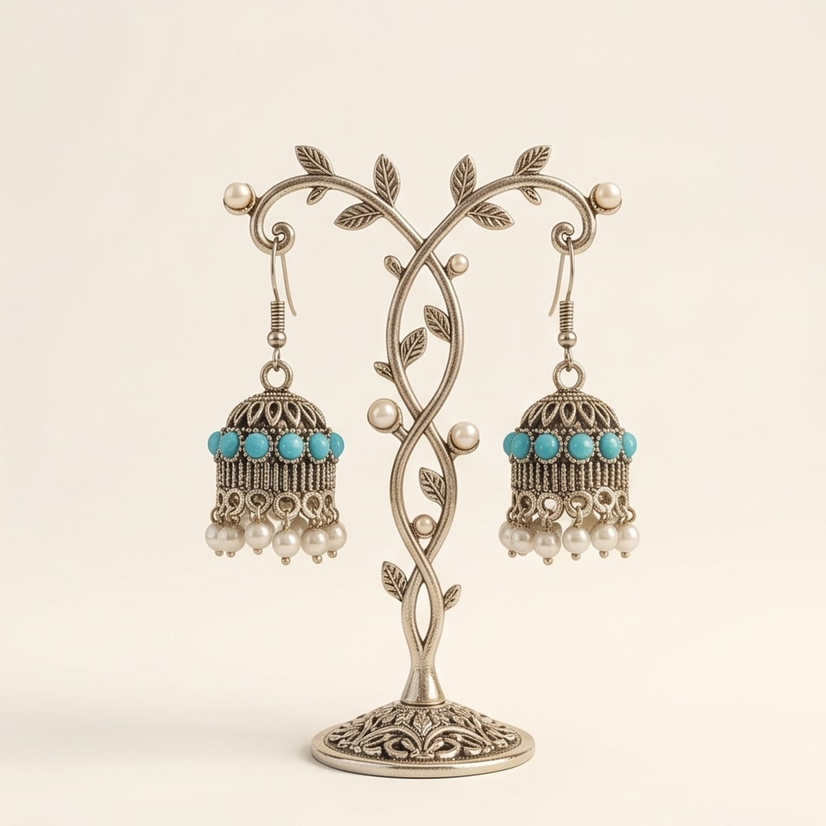 DIVYORO TURQUOISE PEARL JHUMKA