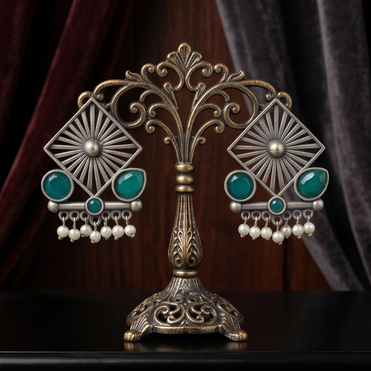 DIVYORO GREEN GEOMETRIC DROPS