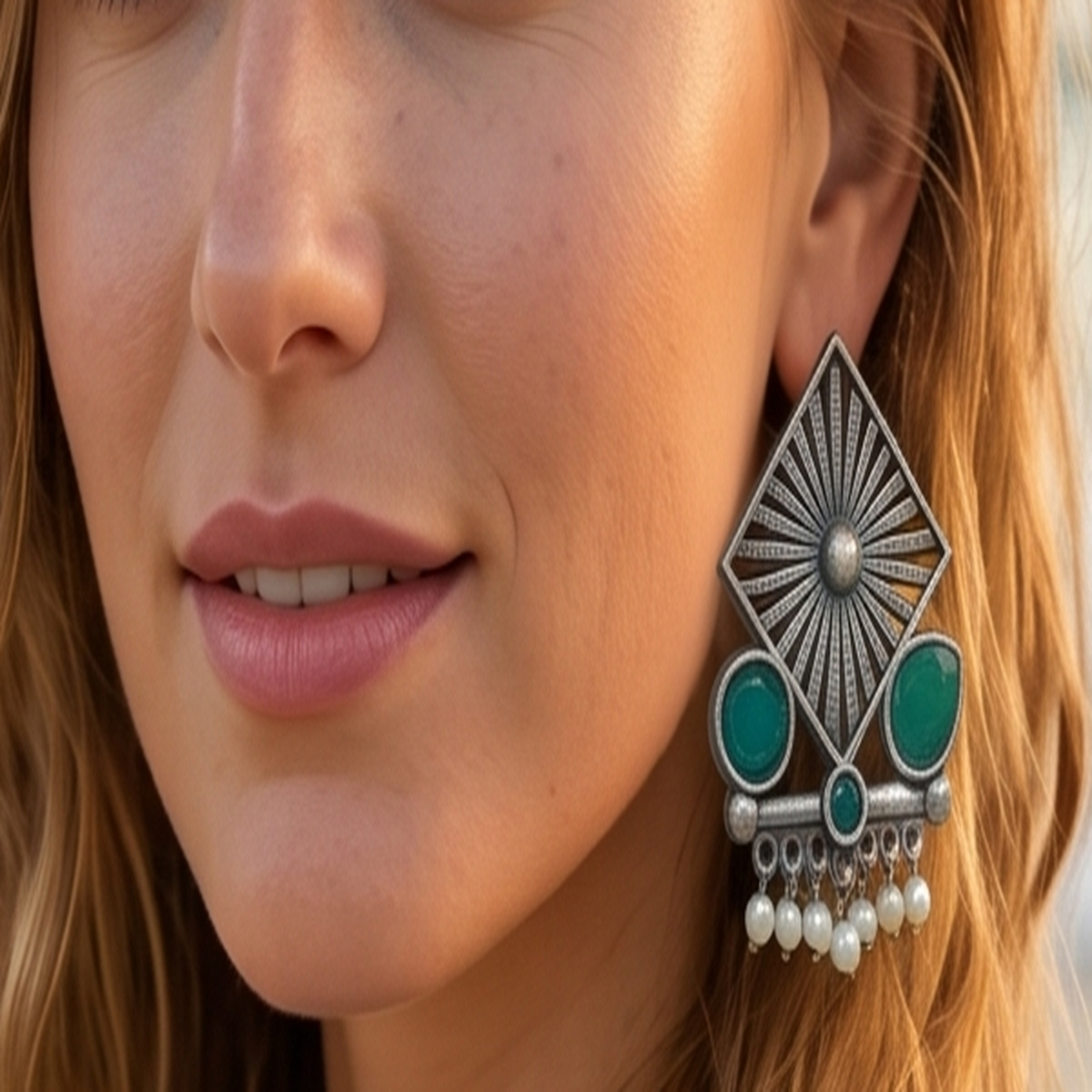 DIVYORO GREEN GEOMETRIC DROPS