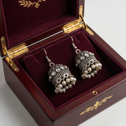 DIVYORO SILVER PEARL JHUMKA