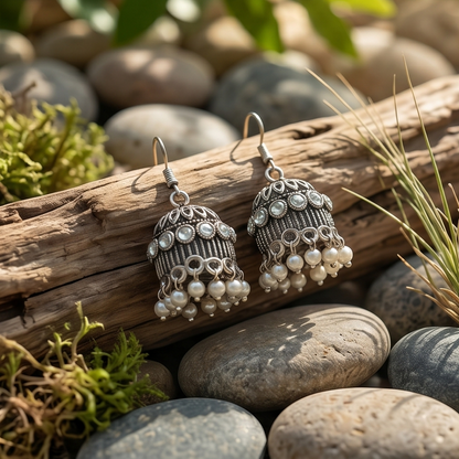 DIVYORO SILVER PEARL JHUMKA