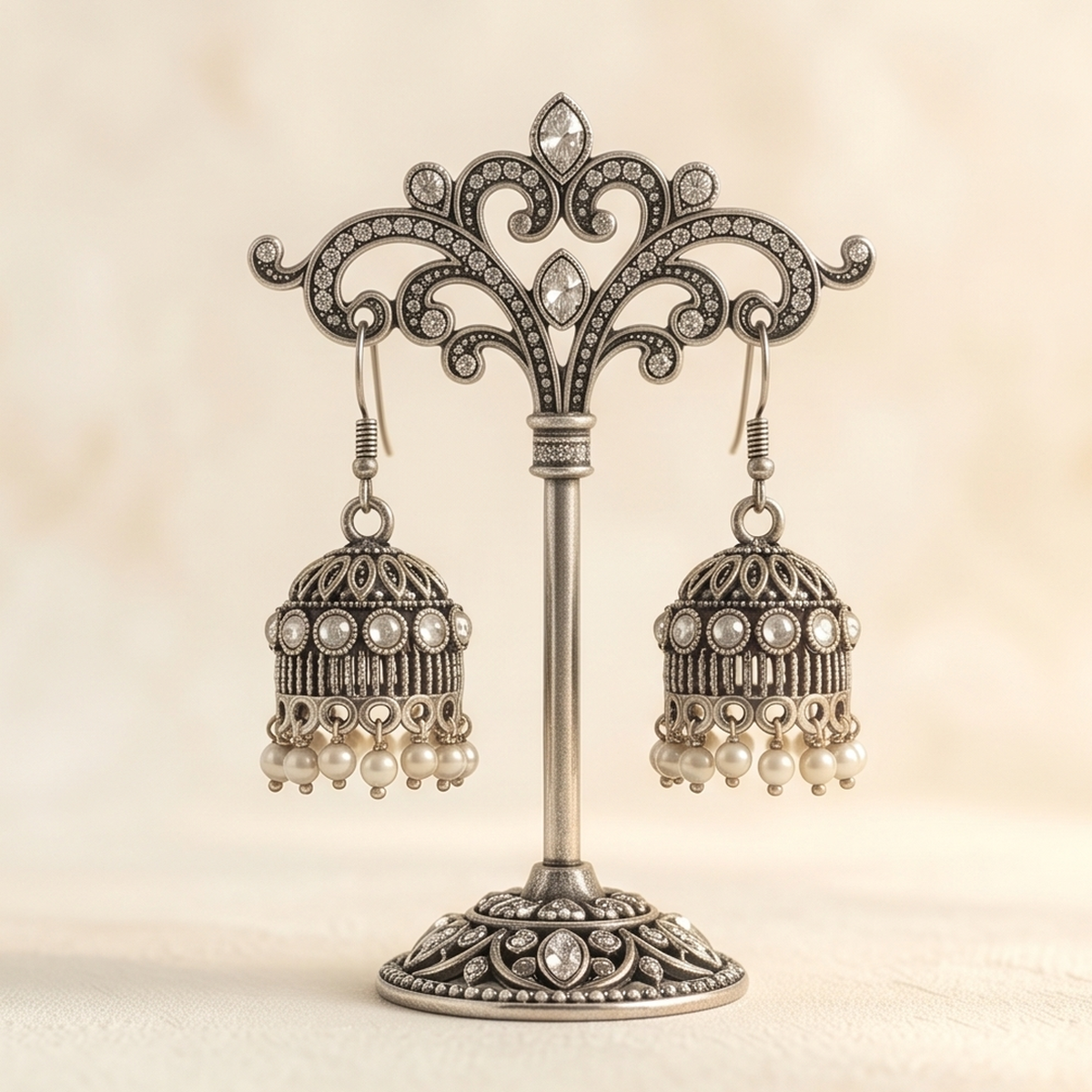 DIVYORO SILVER PEARL JHUMKA