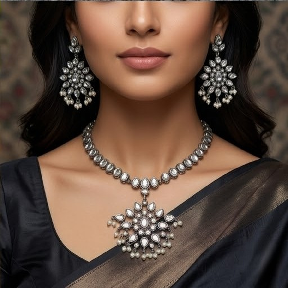DIVYORO ELEGANT WHITE STONE TEARDROP FLORAL NECKLACE SET