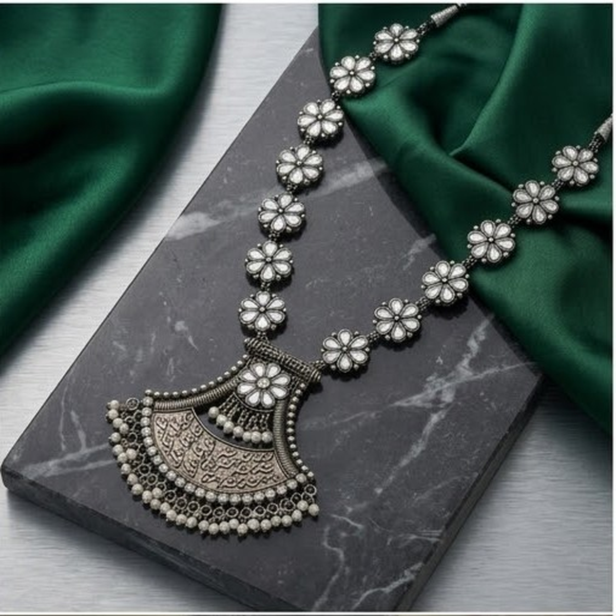 DIVYORO ORNATE FLORAL FILIGREE OXIDIZED SILVER CHOKER