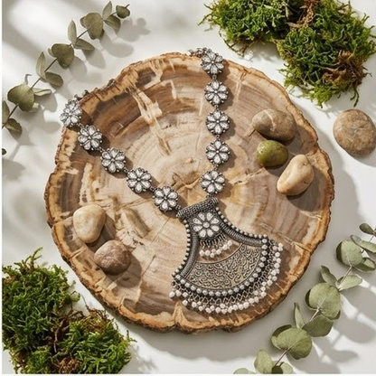 DIVYORO ORNATE FLORAL FILIGREE OXIDIZED SILVER CHOKER