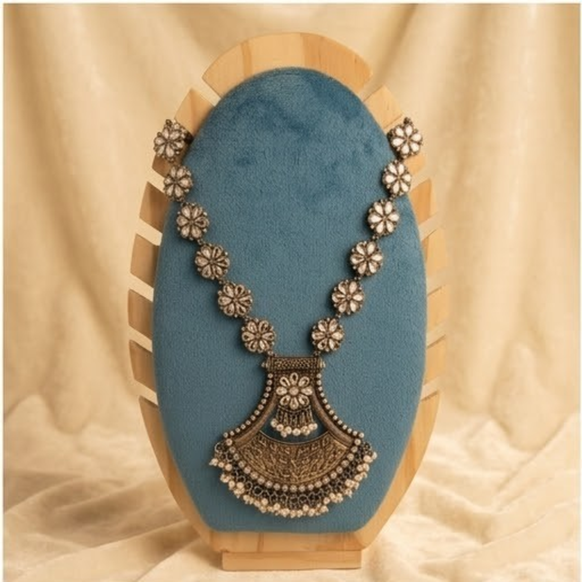 DIVYORO ORNATE FLORAL FILIGREE OXIDIZED SILVER CHOKER