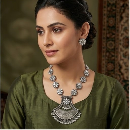 DIVYORO ORNATE FLORAL FILIGREE OXIDIZED SILVER CHOKER