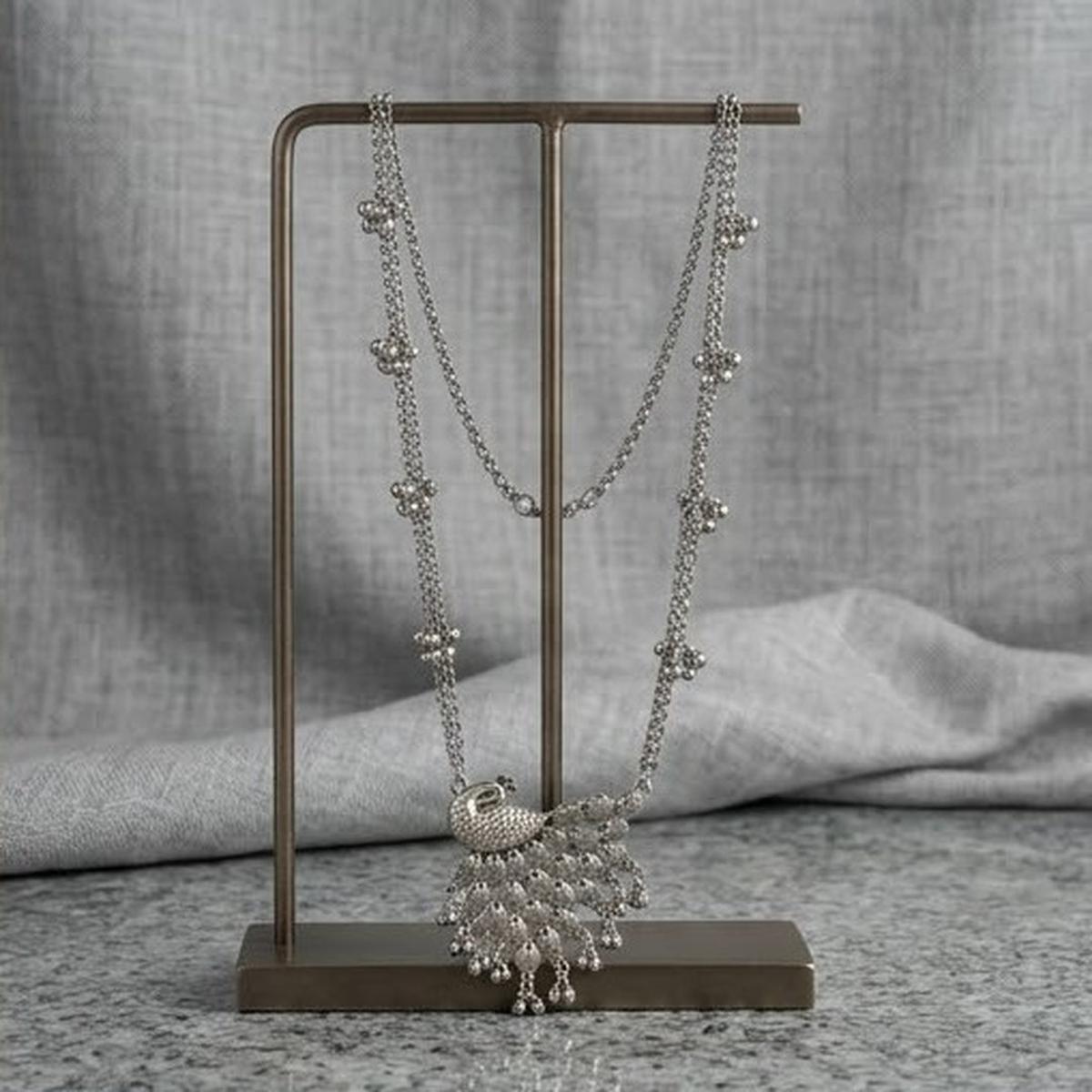 DIVYORO ARTISAN PEACOCK PENDANT LONG OXIDIZED NECKLACE