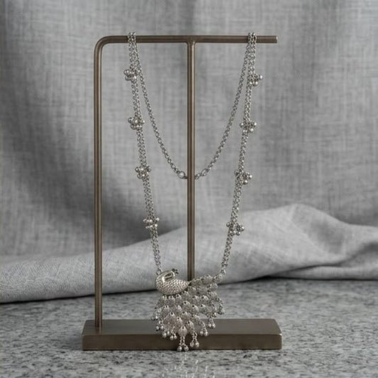 DIVYORO ARTISAN PEACOCK PENDANT LONG OXIDIZED NECKLACE