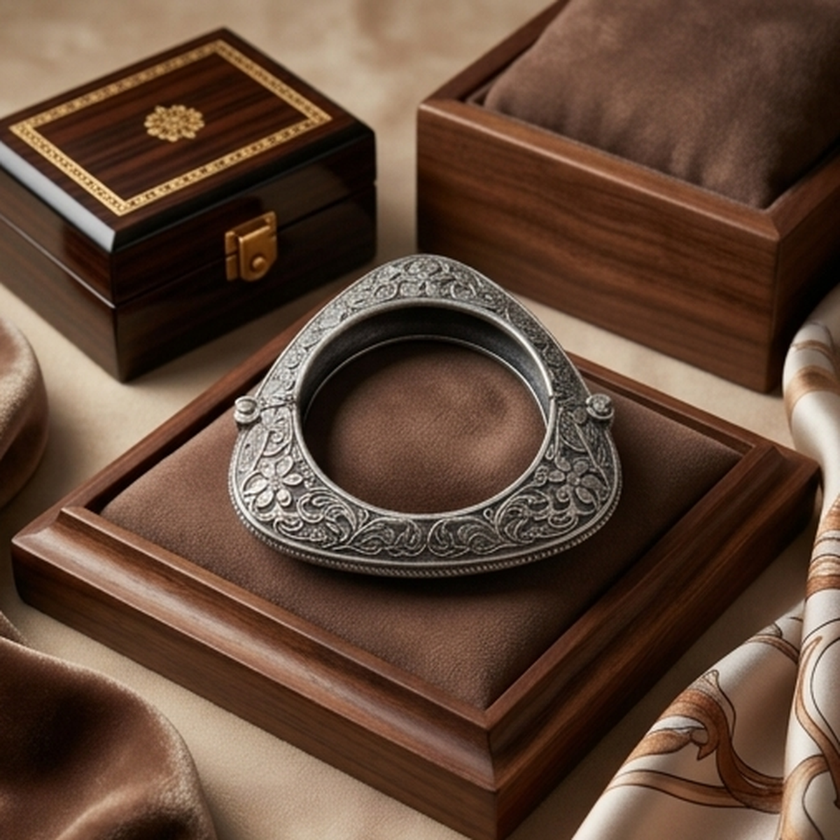 DIVYORO TRIANGULAR FLORAL SILVER KADA