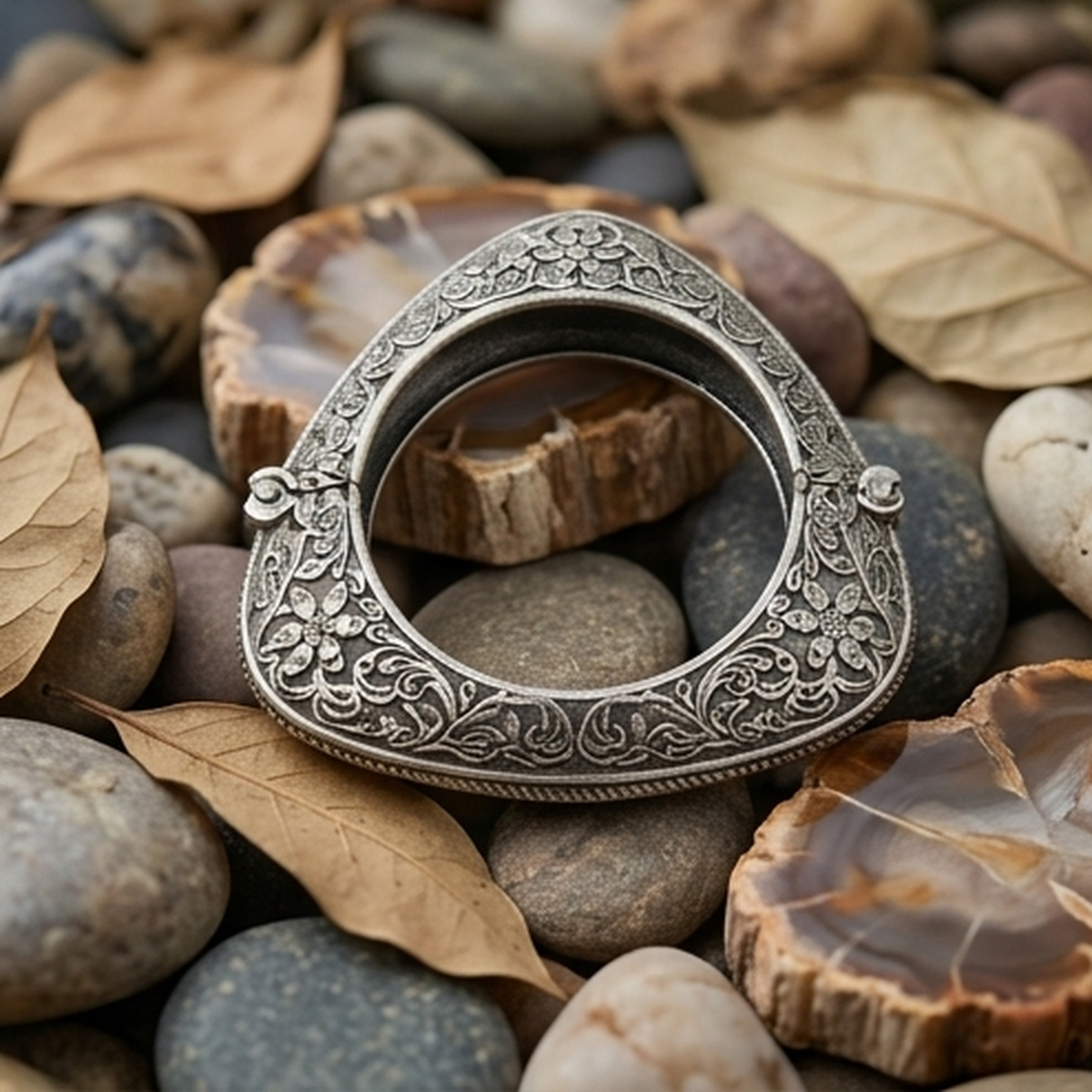 DIVYORO TRIANGULAR FLORAL SILVER KADA